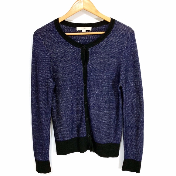 LOFT Sweaters - LOFT Blue & Black Cardigan w/  Metallic Accent